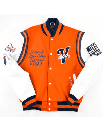 Virginia State Motto 2.0 Varsity Jacket Orange and White image 0