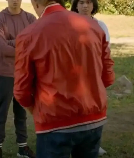 William Zabka Cobra Kai Red Bomber Leather Jacket image 1