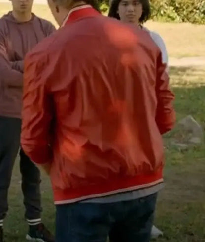 William Zabka Cobra Kai Red Bomber Leather Jacket image 1