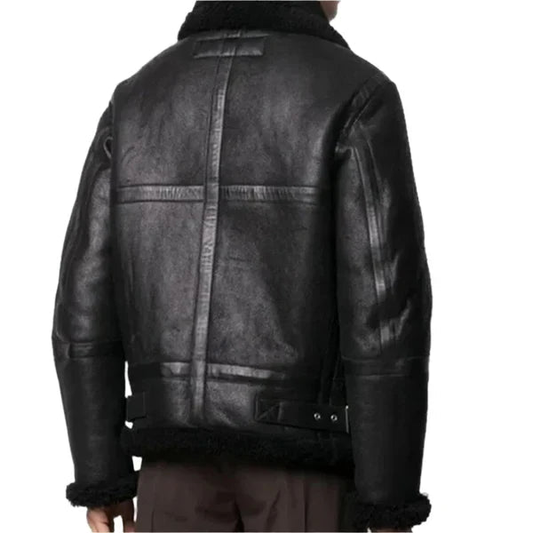 Men's B3 Faux Shearling Black Bomber Leather Jacket image 1