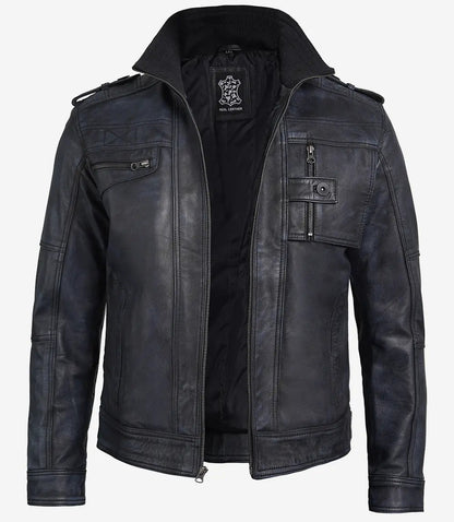 Men's Black Biker Style Leather Jacket - The Icon Fashion image 1