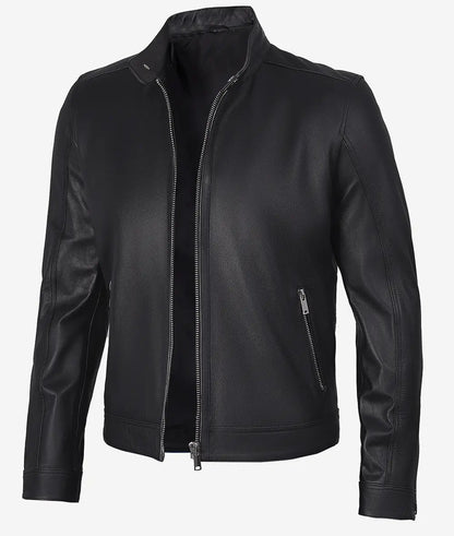 Men's Premium Black Cafe Racer Leather Jacket image 1