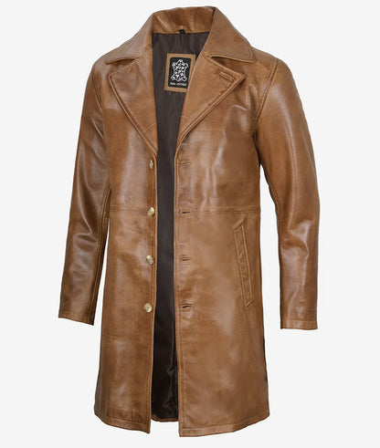 Men's Camel Brown Real Leather Car Coat image 0