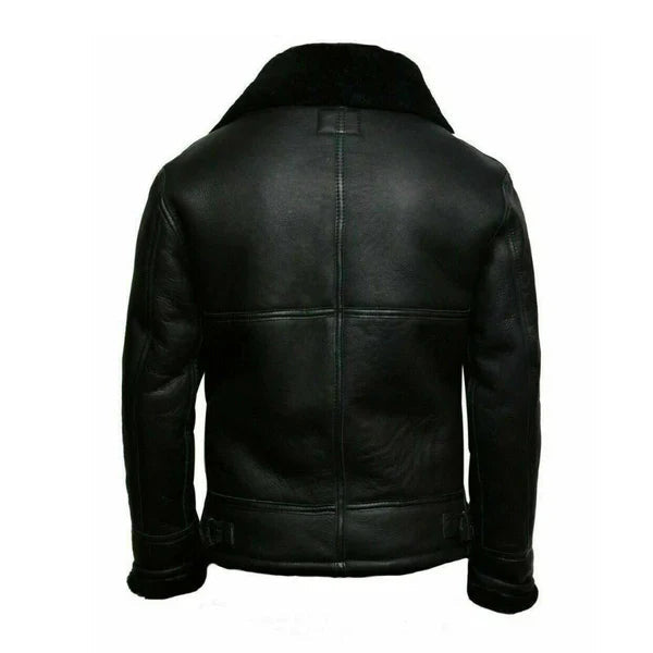 Men's Adjustable Collar Faux Shearling Leather Jacket image 1
