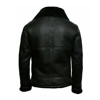 Men's Adjustable Collar Faux Shearling Leather Jacket image 1