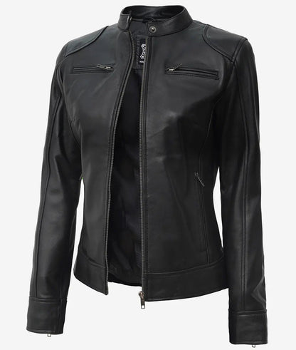 Women's Black Premium Real Leather Biker Jacket image 0