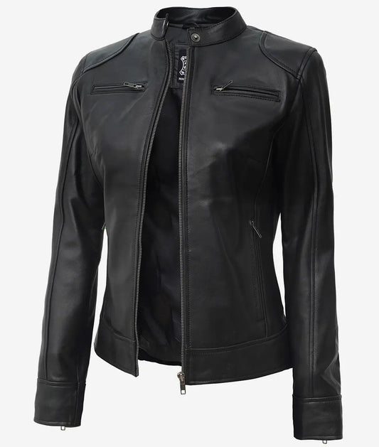 Women's Black Premium Real Leather Biker Jacket image 0