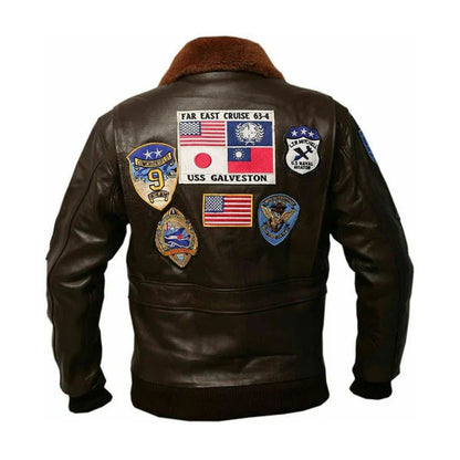 Men's Top Gun G1 Faux Shearling Maverick Brown Bomber Jacket image 1