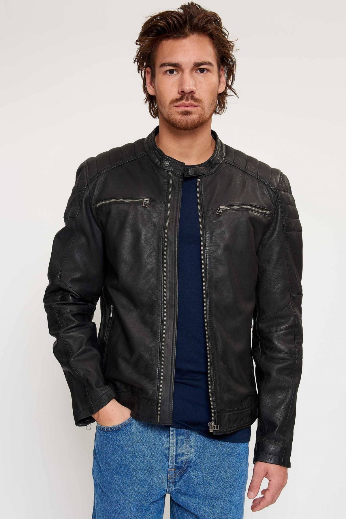 Black Genuine Leather Bomber Jacket image 1