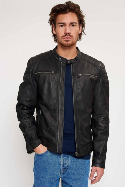 Black Genuine Leather Bomber Jacket image 1