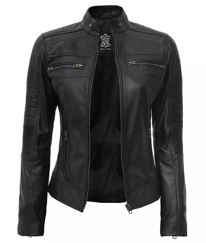 Women's Black Classic Leather Biker Jacket image 1