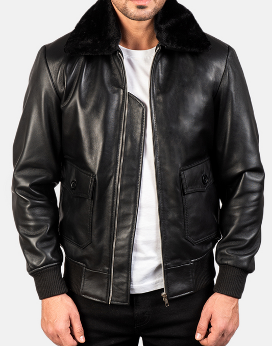 Airin G-1 Black Leather Bomber Jacket image 0