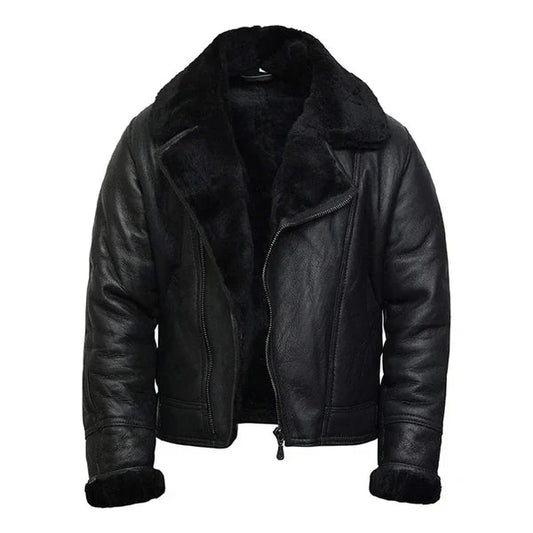 Men's Pilot B3 Aviator Faux Shearling Bomber Leather Jacket image 0