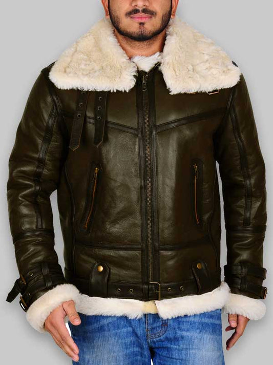 WWII B3 Bomber Men Army Green Shearling Jacket image 0