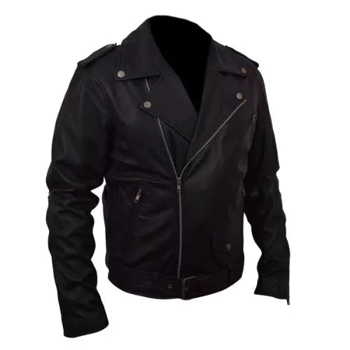Belted Rider Black Biker Faux Leather Jacket image 1