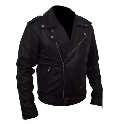 Belted Rider Black Biker Faux Leather Jacket image 1