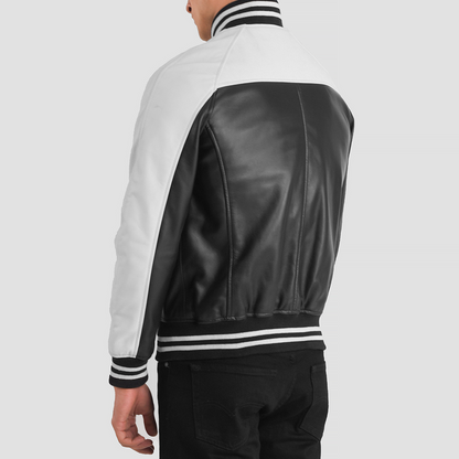 Black & White Terrance Leather Varsity Jacket image 1