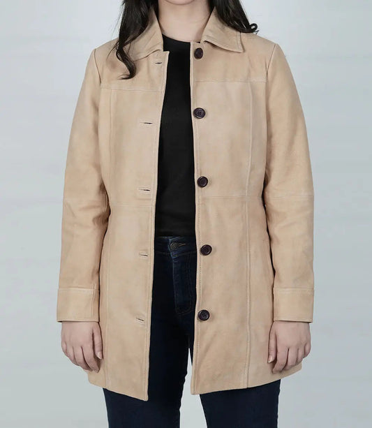 Women's Camel Button Down Suede Coat image 0