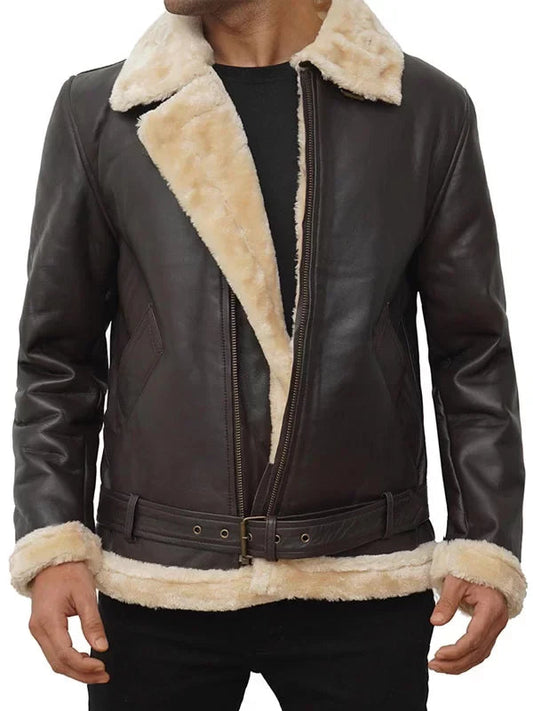 Mens Brown Shearling Bomber Jacket image 0