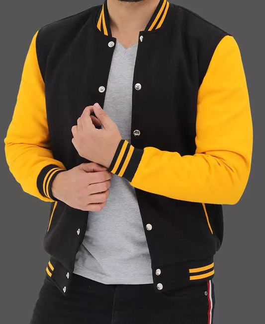 Men's Black & Yellow Letterman Varsity Jacket image 1