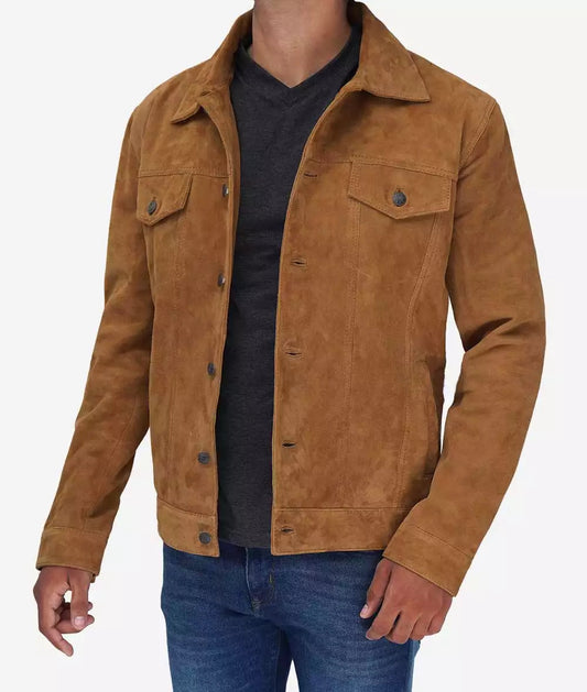 Men's Pure Tan Suede Trucker Jacket image 0