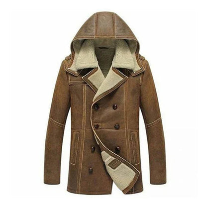 Men's B3 Hooded Shearling Real Brown Leather Coat image 0