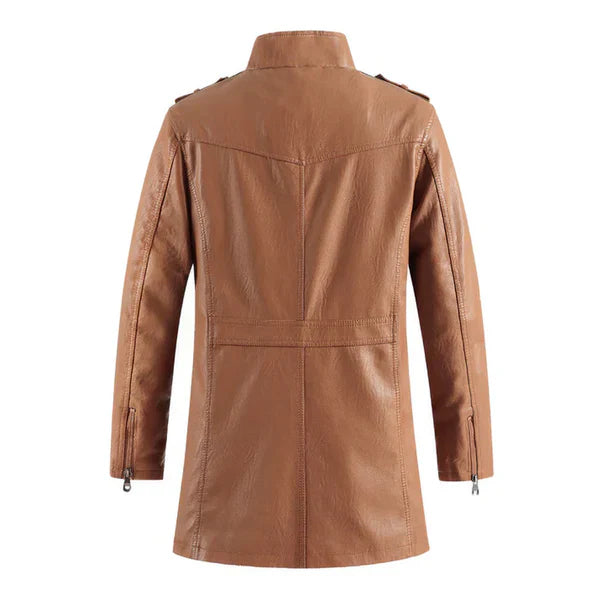 Vintage Casual Stand Collar Brown Leather Biker Coat image 1