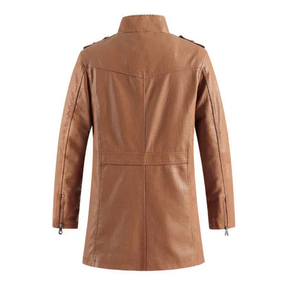 Vintage Casual Stand Collar Brown Leather Biker Coat image 1