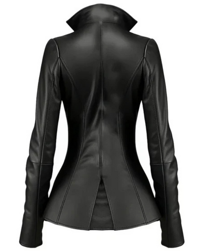 Women's Black Falk Long Leather Trench Coat image 1