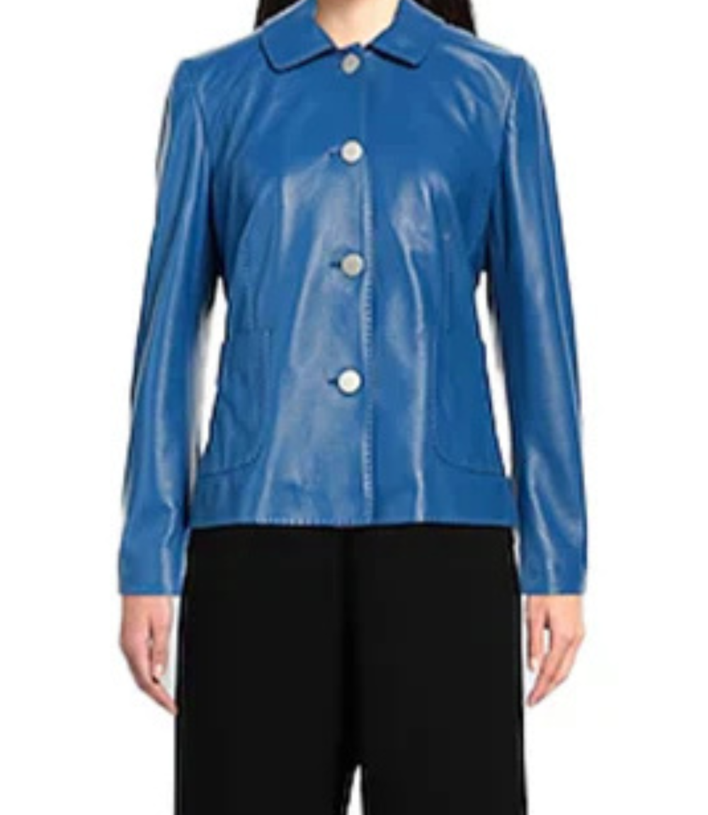 Women's Blue Tagliatore Moto Leather Jacket image 1