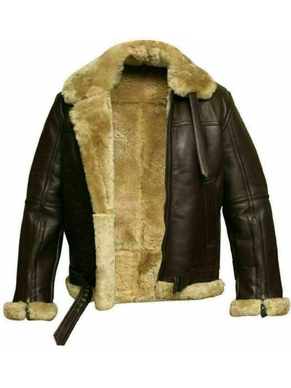Mens RAF Aviator B3 Ginger Shearling Bomber Sheepskin Leather Jacket image 0