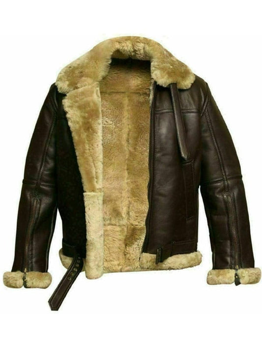 Mens RAF Aviator B3 Ginger Shearling Bomber Sheepskin Leather Jacket image 0