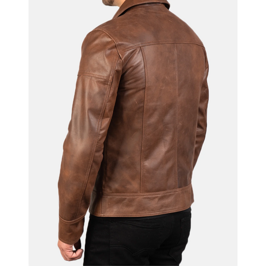 Brown Lavendard Biker Leather Jacket image 1