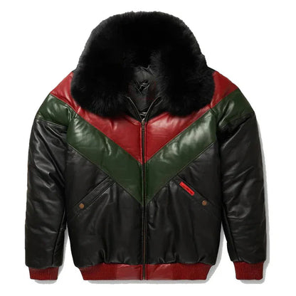 Men's V-Bomber Multicolor Faux Shearling Leather Jacket image 0