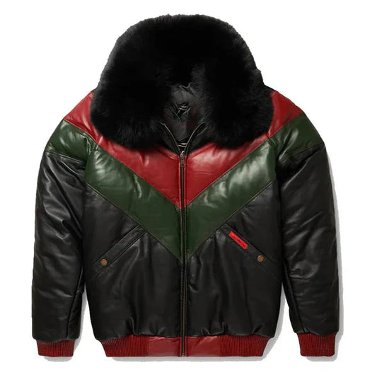 Men's V-Bomber Multicolor Faux Shearling Leather Jacket image 0