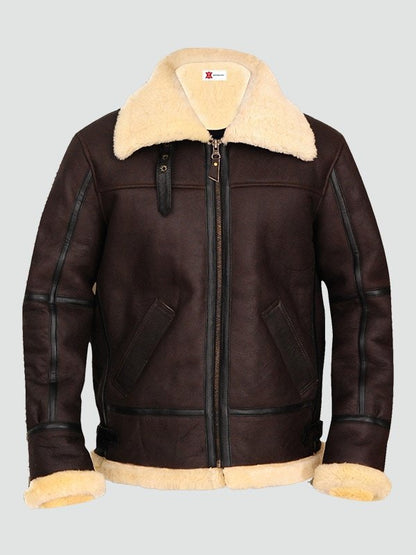 Mens Bomber Leather Aviator Shearling Jacket image 0