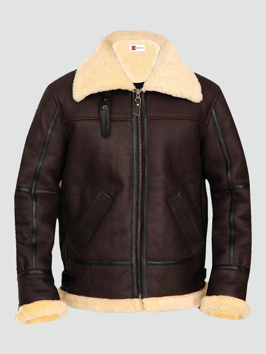Mens Bomber Leather Aviator Shearling Jacket image 0