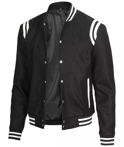 Men's Black Letter Man Jacket With White Details - Wool Blend image 1