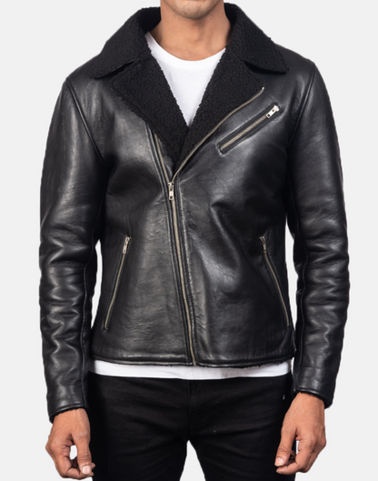 Black Alberto Shearling Leather Jacket image 2
