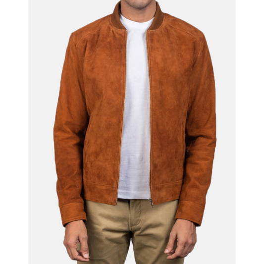 Men Blain Brown Suede Bomber Jacket image 0