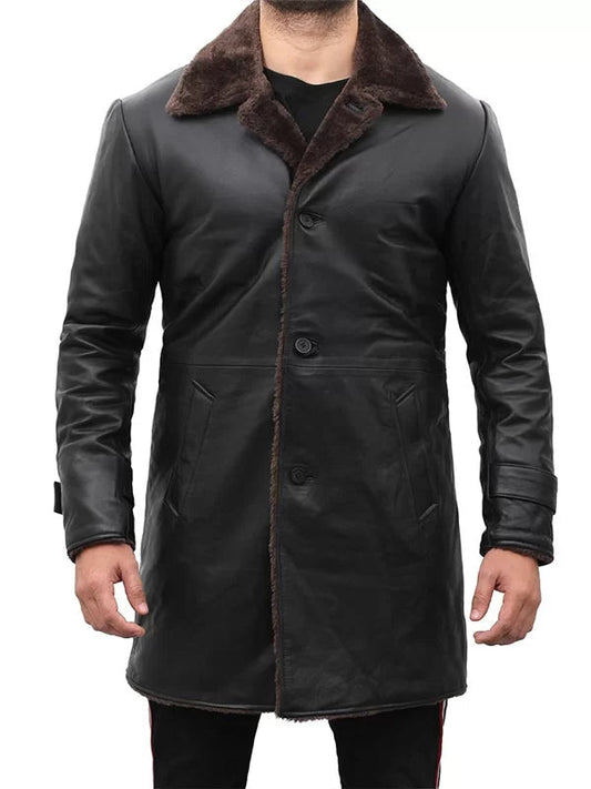 Mens Leather Shearling Black Coat image 0