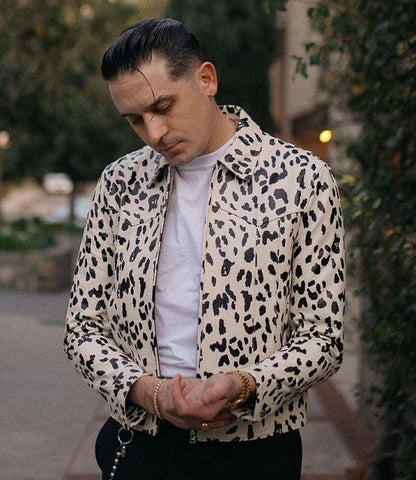 White & Black G-Eazy Leopard Leather Jacket image 1