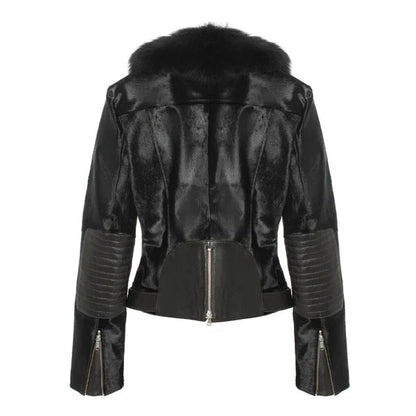Women's Balck Tara Calf Shearling Fur Leather Jacket image 1