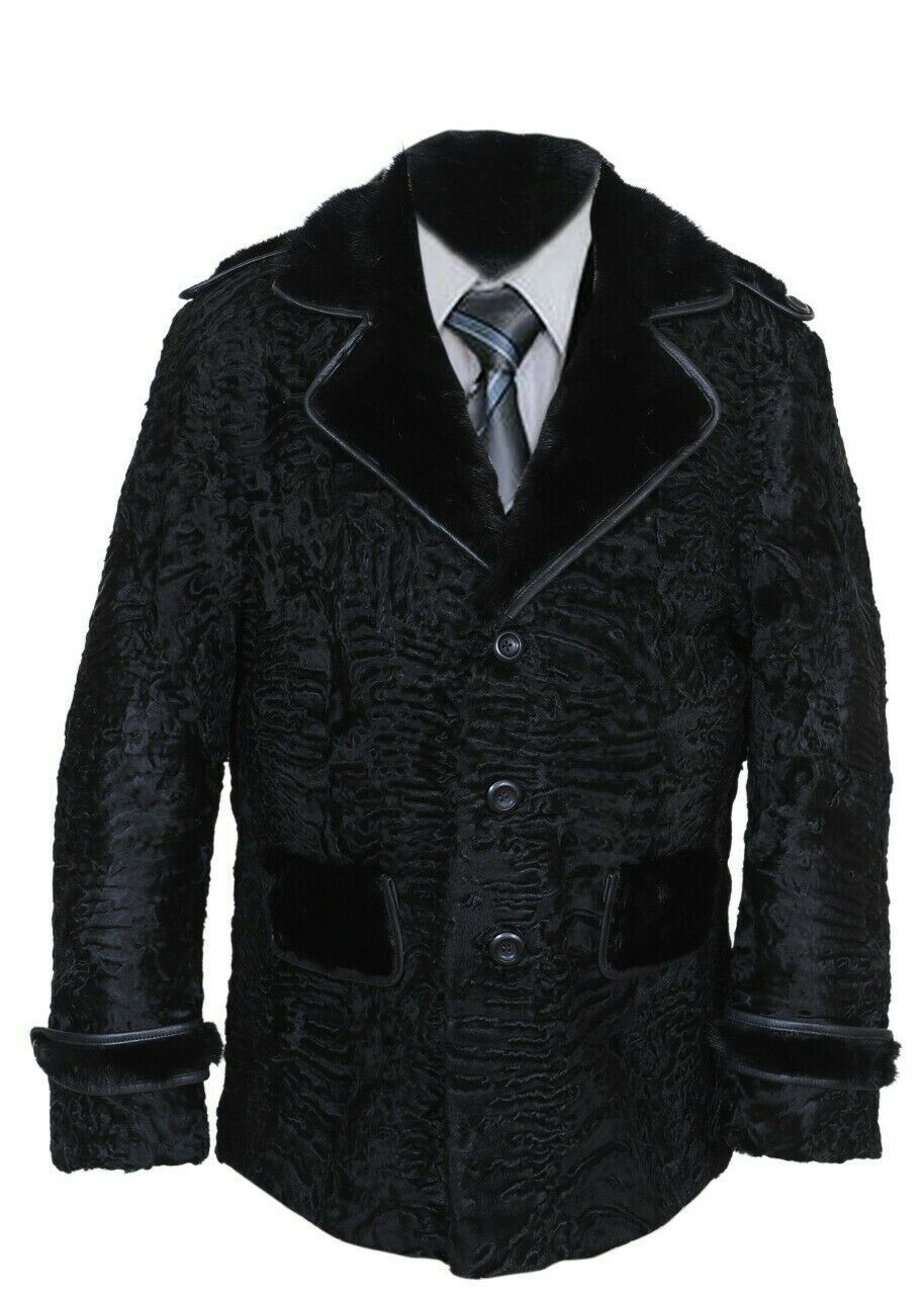 Black Real Persian fur coat jacket Black Mink Fur straps image 0