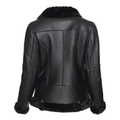 Women's Spanish Merino Black Faux Shearling Leather Jacket image 1