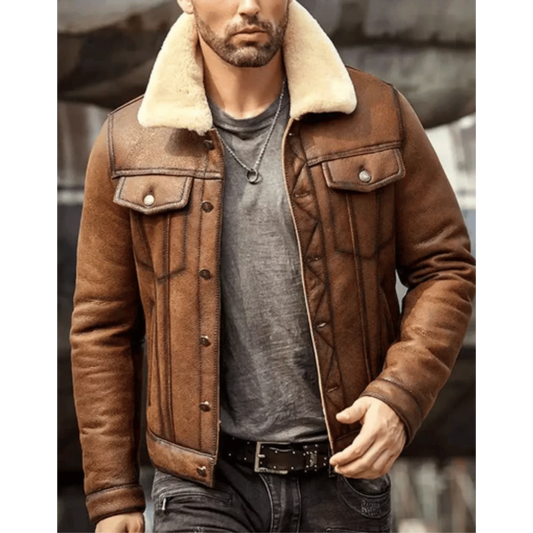 Mens Brown RAF B3 Shearling Leather Jacket image 0