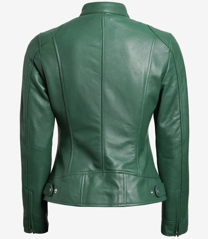Women's Green Cafe Racer Leather Jacket image 1