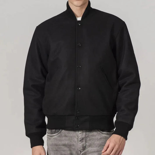 Men's Sleek Black Customizable All-Wool Varsity Jacket image 0