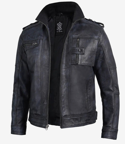 Men's Black Biker Style Leather Jacket - The Icon Fashion image 0