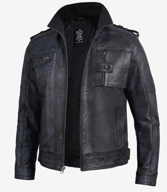 Men's Black Biker Style Leather Jacket - The Icon Fashion image 0
